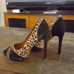 Nine West Leather Black Leopard Pumps Sz 7